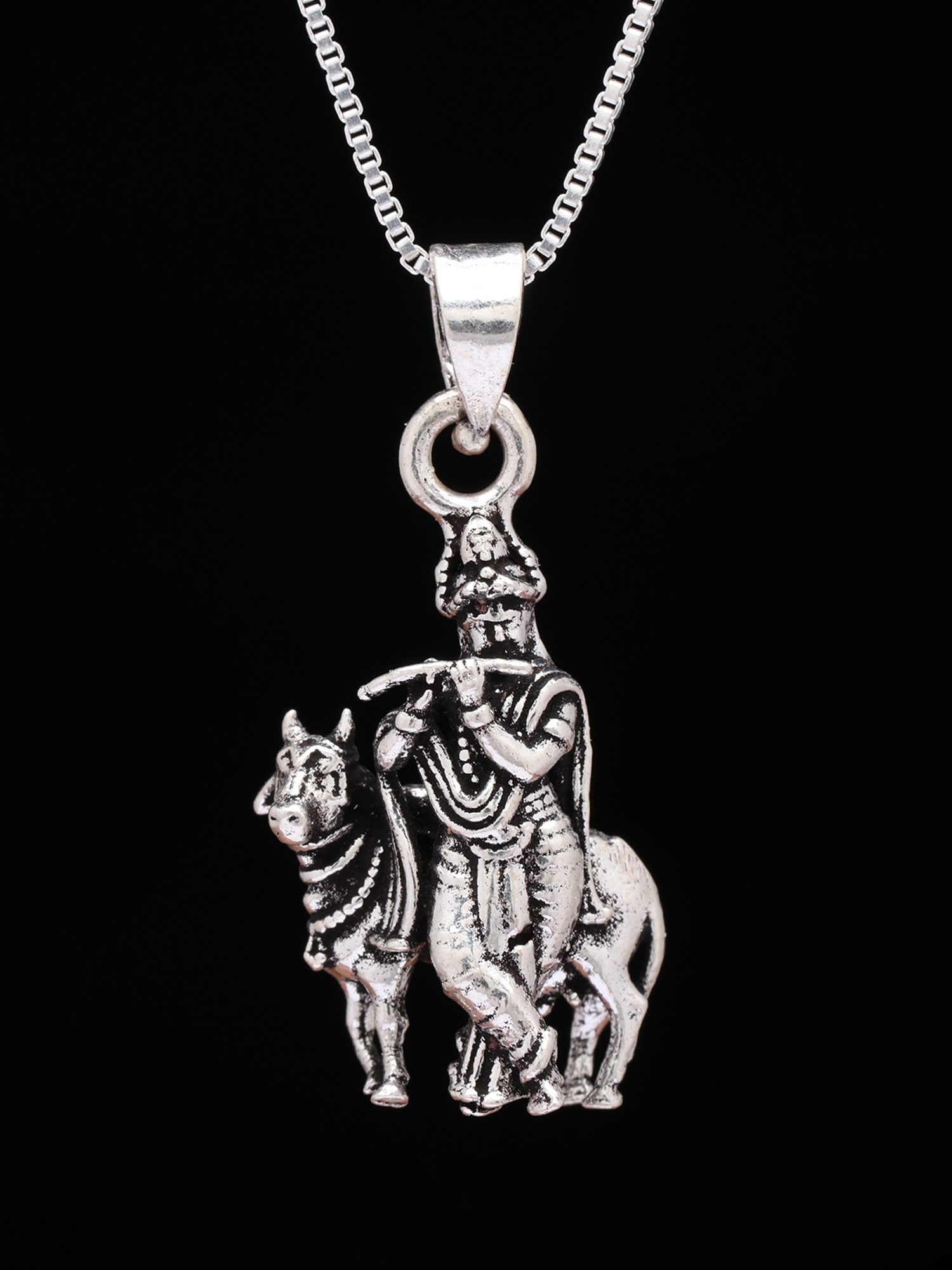 Sterling Silver Fluting Lord Krishna Pendant - 2