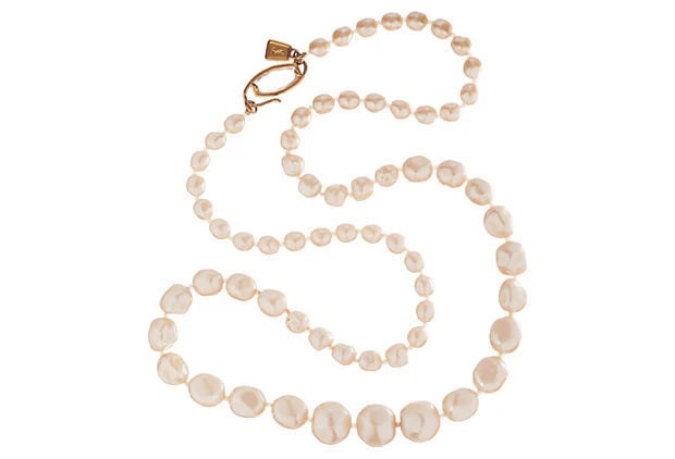 YSL Long Baroque White Pearl Bead Necklace - 3