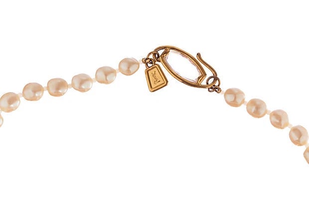 YSL Long Baroque White Pearl Bead Necklace - 5
