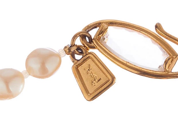 YSL Long Baroque White Pearl Bead Necklace - 7