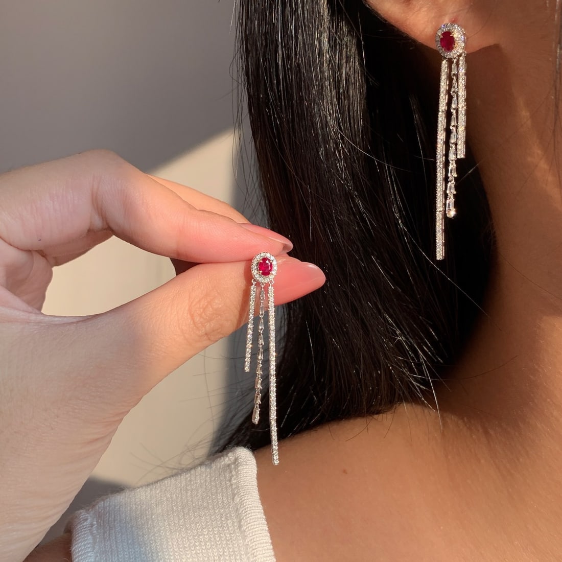 14K GOLD 1.12 CTW VIVID RED NATURAL RUBY and DIAMOND EARRINGS - 2