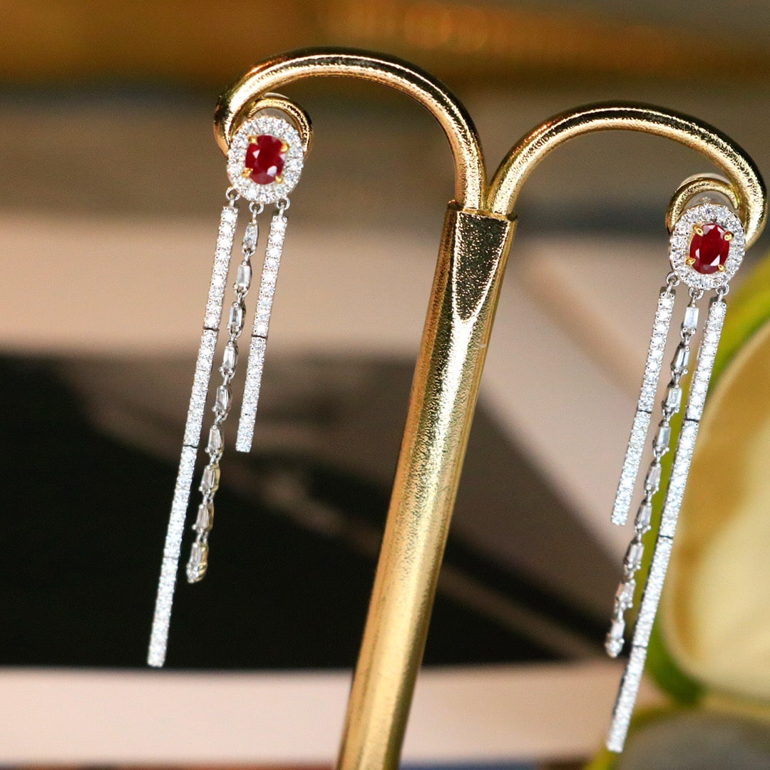 14K GOLD 1.12 CTW VIVID RED NATURAL RUBY and DIAMOND EARRINGS - 5