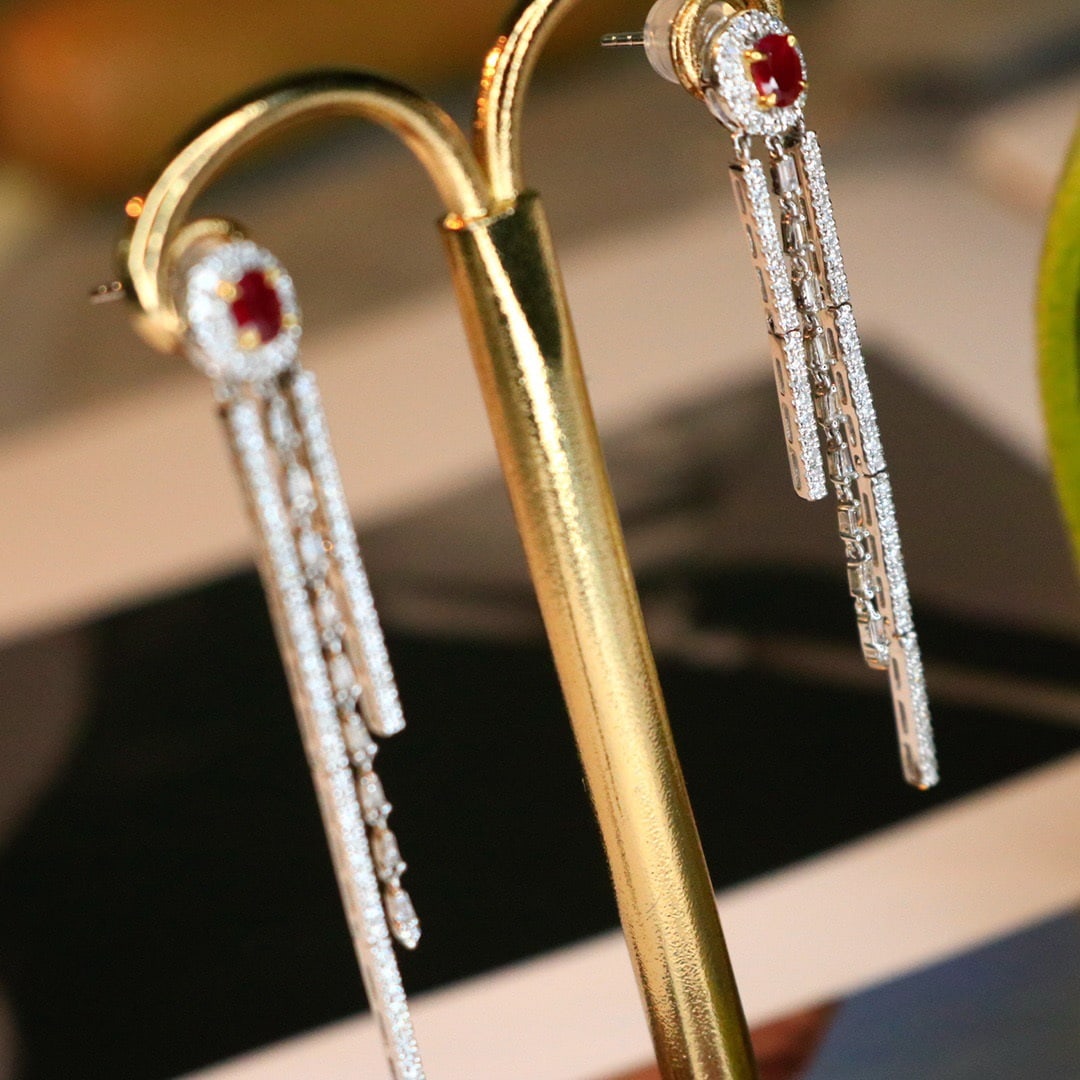 14K GOLD 1.12 CTW VIVID RED NATURAL RUBY and DIAMOND EARRINGS - 6