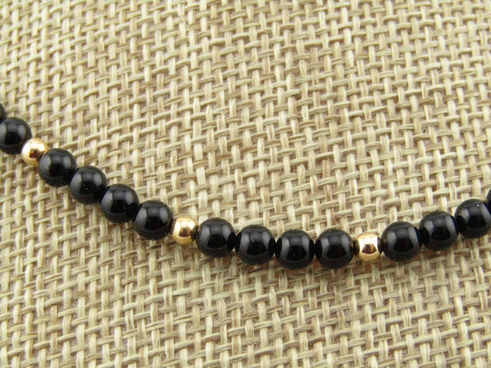 Vintage 14kt Onyx and Gold Beaded Necklace, 18.5" , 4mm, 1970's-1980's - 3