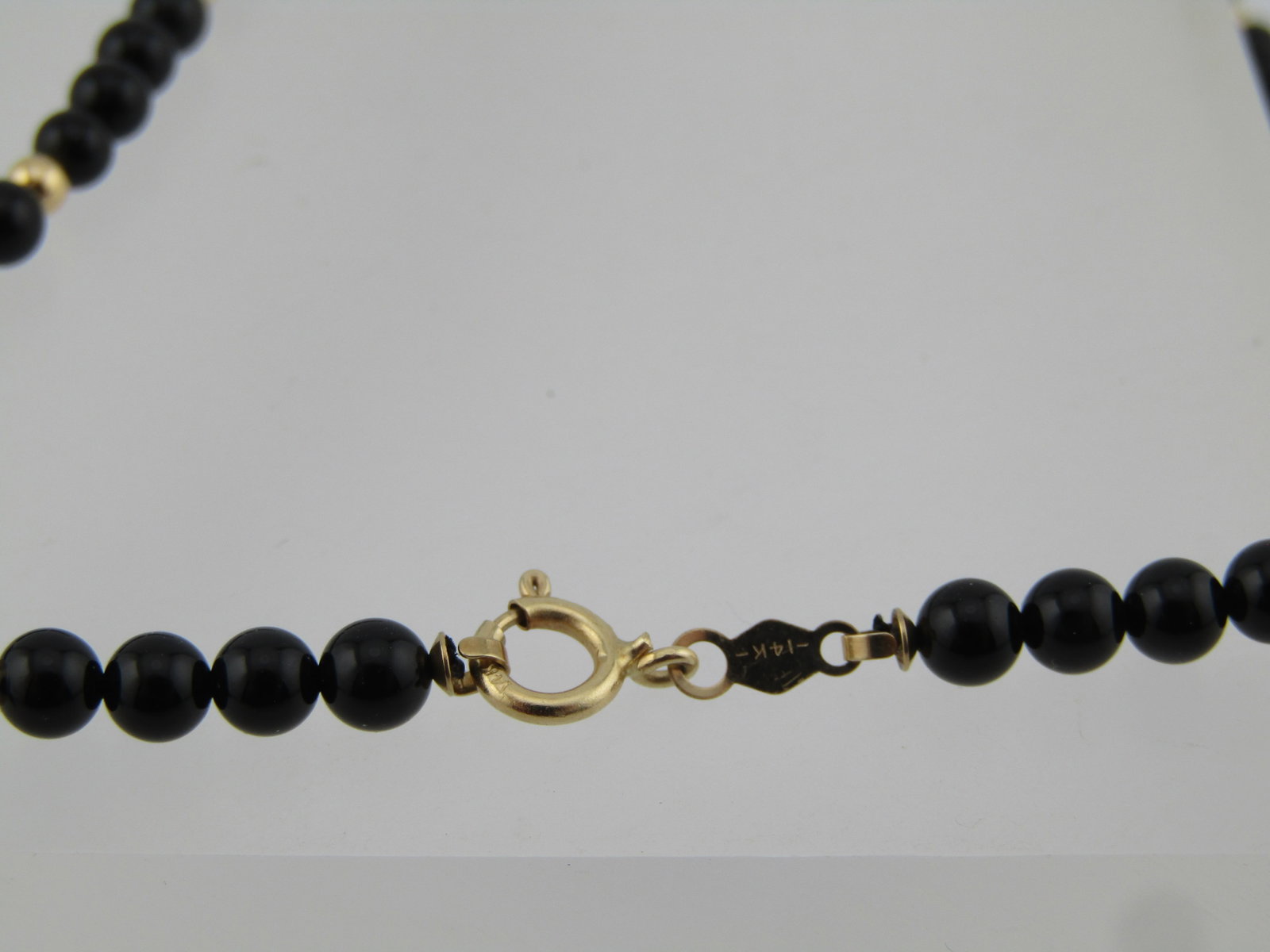 Vintage 14kt Onyx and Gold Beaded Necklace, 18.5" , 4mm, 1970's-1980's - 4