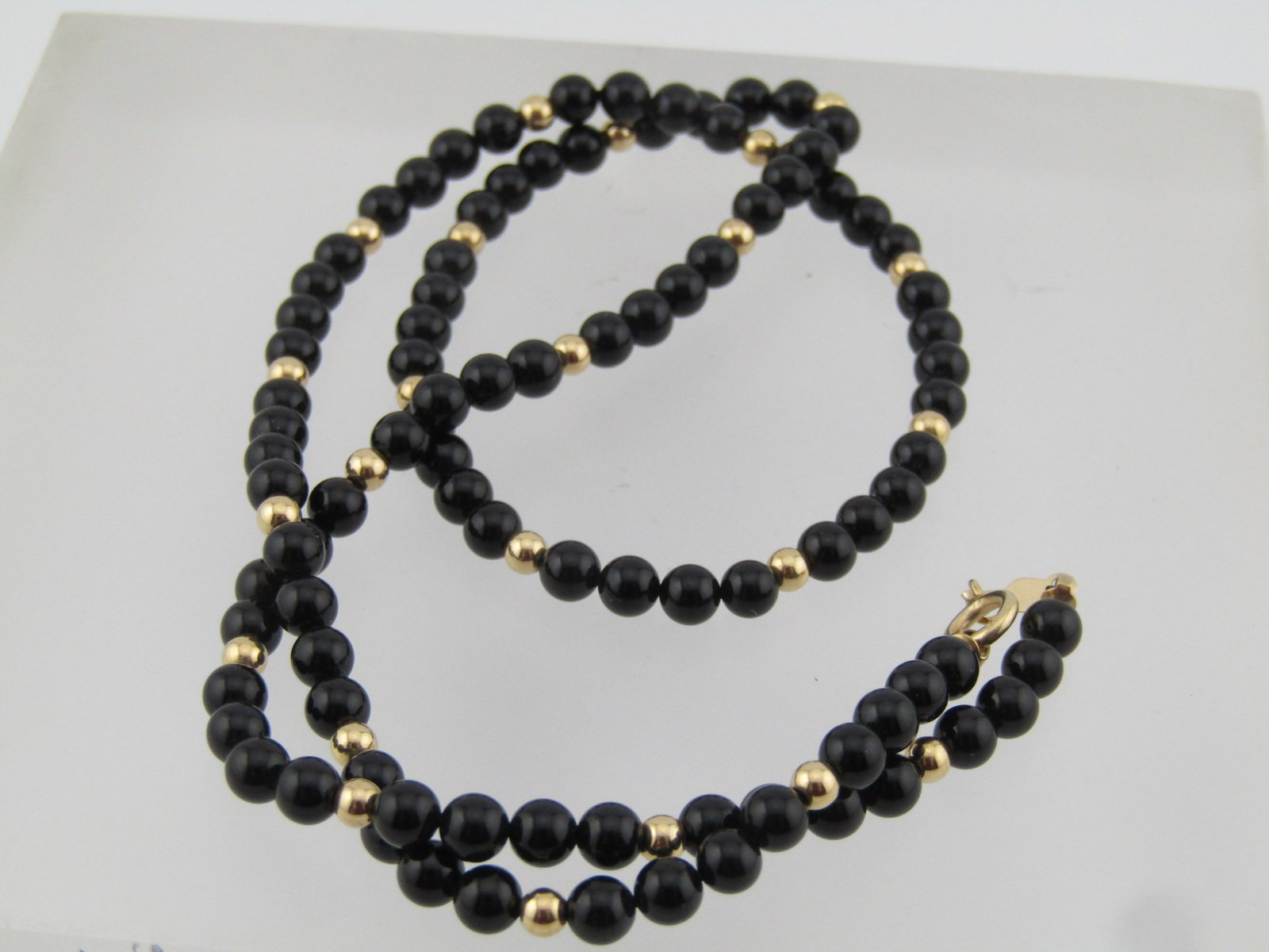 Vintage 14kt Onyx and Gold Beaded Necklace, 18.5" , 4mm, 1970's-1980's - 5