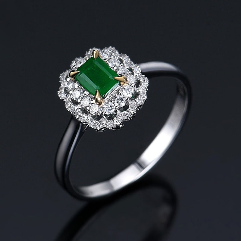 14K GOLD 0.58 CTW VIVID GREEN NATURAL EMERALD and DIAMOND RING - 4