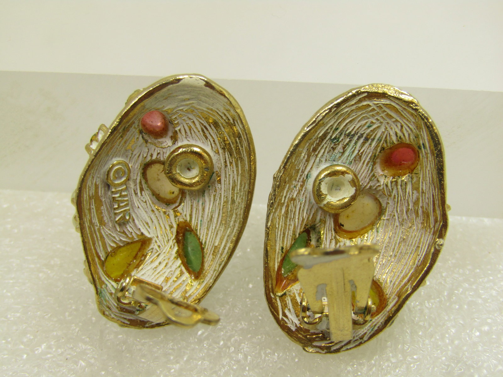 Vintage Har Signed Enameled Raised Rhinestone, Bracelet, Clip Earrings Set, signed HAR, 1950's, RARE - 11