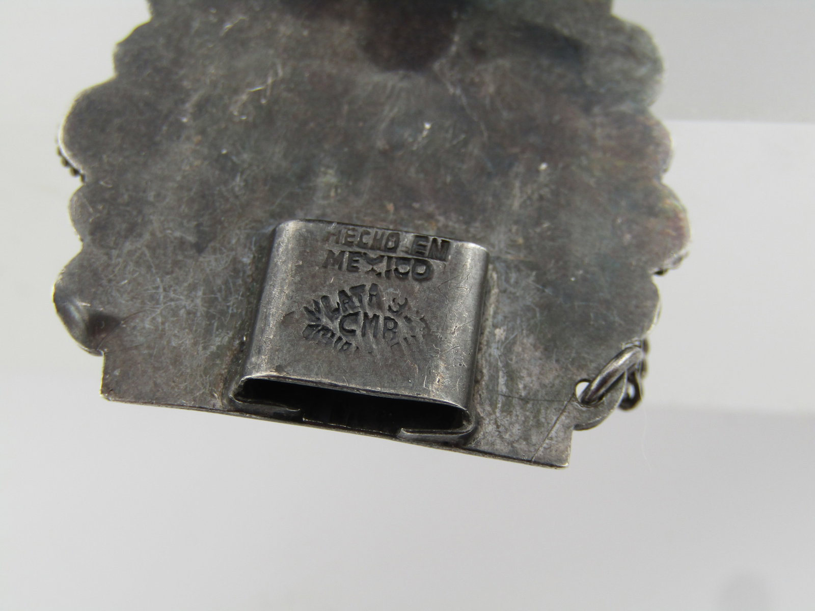 Vintage Sterling Red Carved Mask Bracelet, Mexico, 6.5", Signed CMB, 1940's-1950's - 6