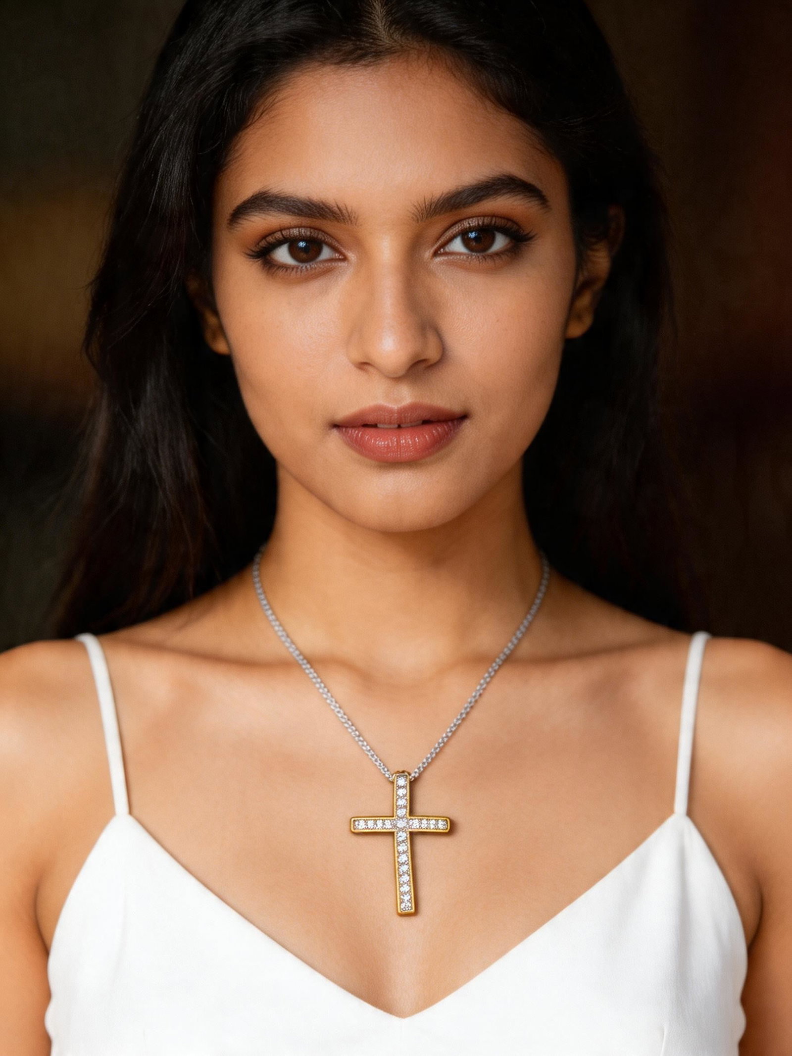 Stone Studded Brass Cross Pendant: Title: Stone Studded Brass Cross Pendant Description: itemcode : JCE18) Reserve: $27.00 Shipping: Domestic: Shipping rates are determined by destination International: Foreign shipping rates are