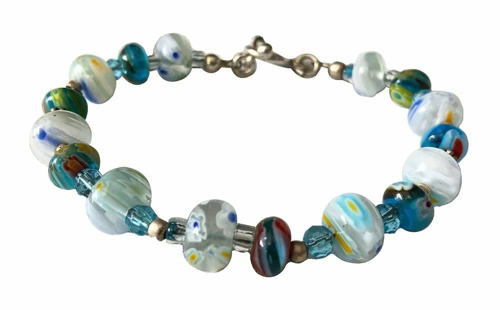 Pre Owned Sterling Bracelet With Blue Glass Crystal Beads (1 of 3)