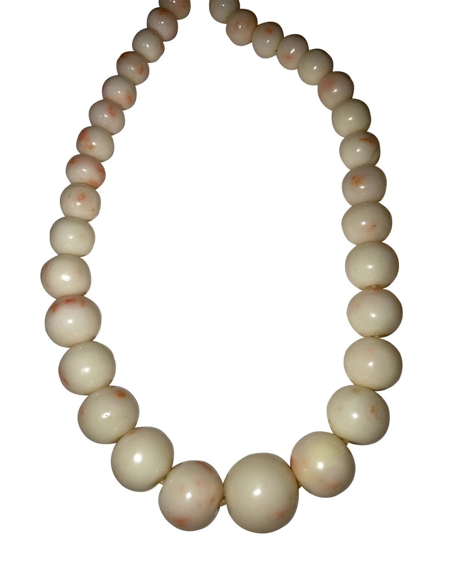 Victorian Graduated Smooth Angel Skin Coral Beaded Necklace - 3