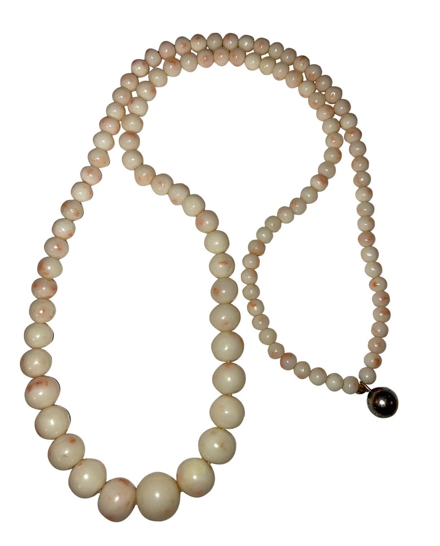 Victorian Graduated Smooth Angel Skin Coral Beaded Necklace - 4