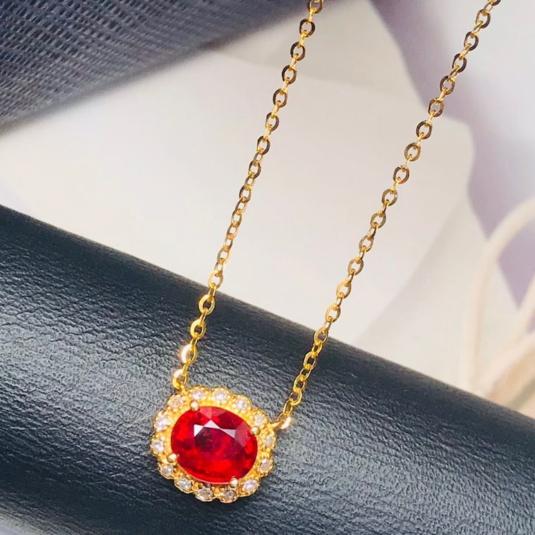 14K GOLD 0.54 CT VIVID RED NATURAL RUBY and DIAMOND NECKLACE - 2