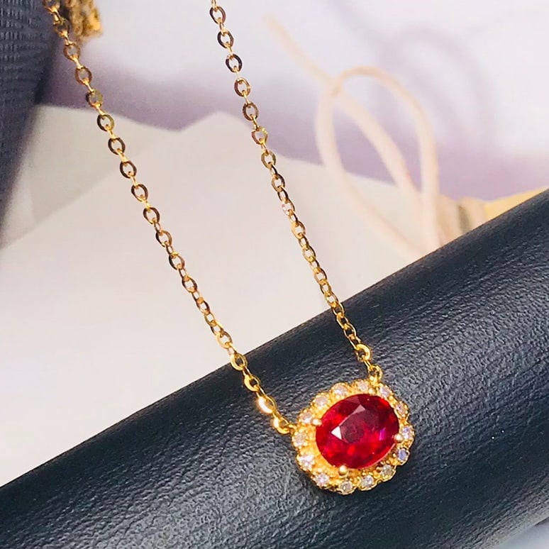 14K GOLD 0.54 CT VIVID RED NATURAL RUBY and DIAMOND NECKLACE - 3