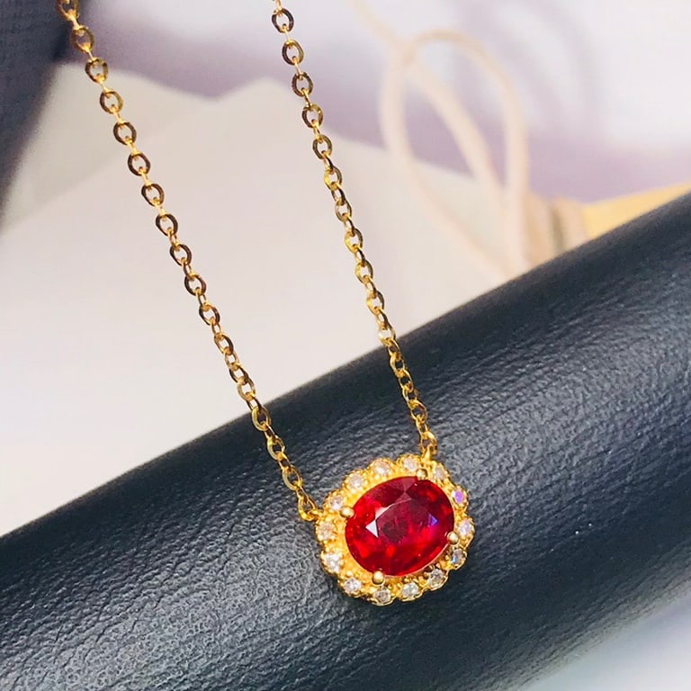 14K GOLD 0.54 CT VIVID RED NATURAL RUBY and DIAMOND NECKLACE - 4