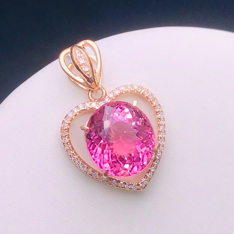 14K GOLD 3.27 CT NATURAL TOURMALINE and DIAMOND PENDANT - 2