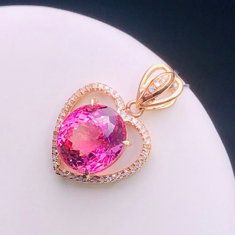 14K GOLD 3.27 CT NATURAL TOURMALINE and DIAMOND PENDANT - 3