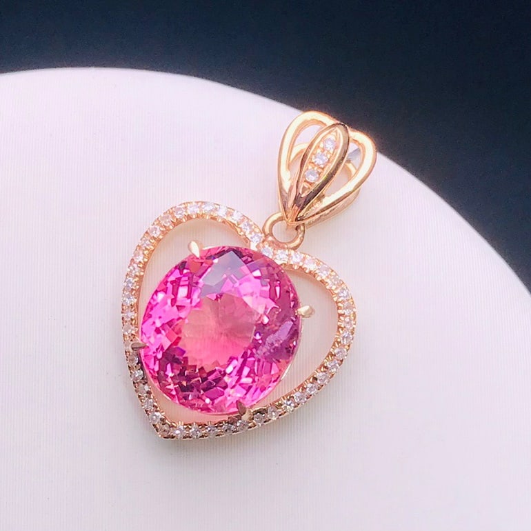 14K GOLD 3.27 CT NATURAL TOURMALINE and DIAMOND PENDANT - 4