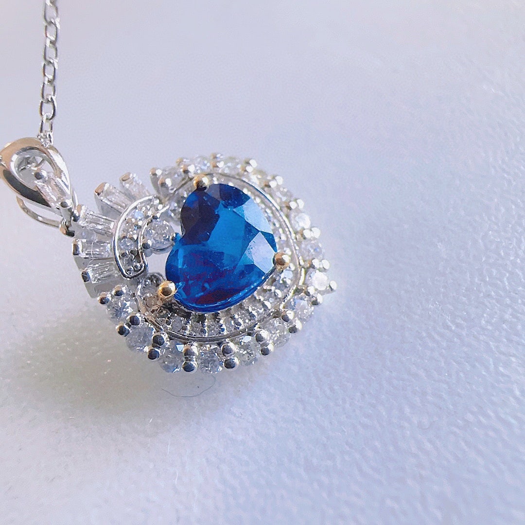14K GOLD 1.35 CT NATURAL SAPPHIRE and DIAMOND PENDANT - 4