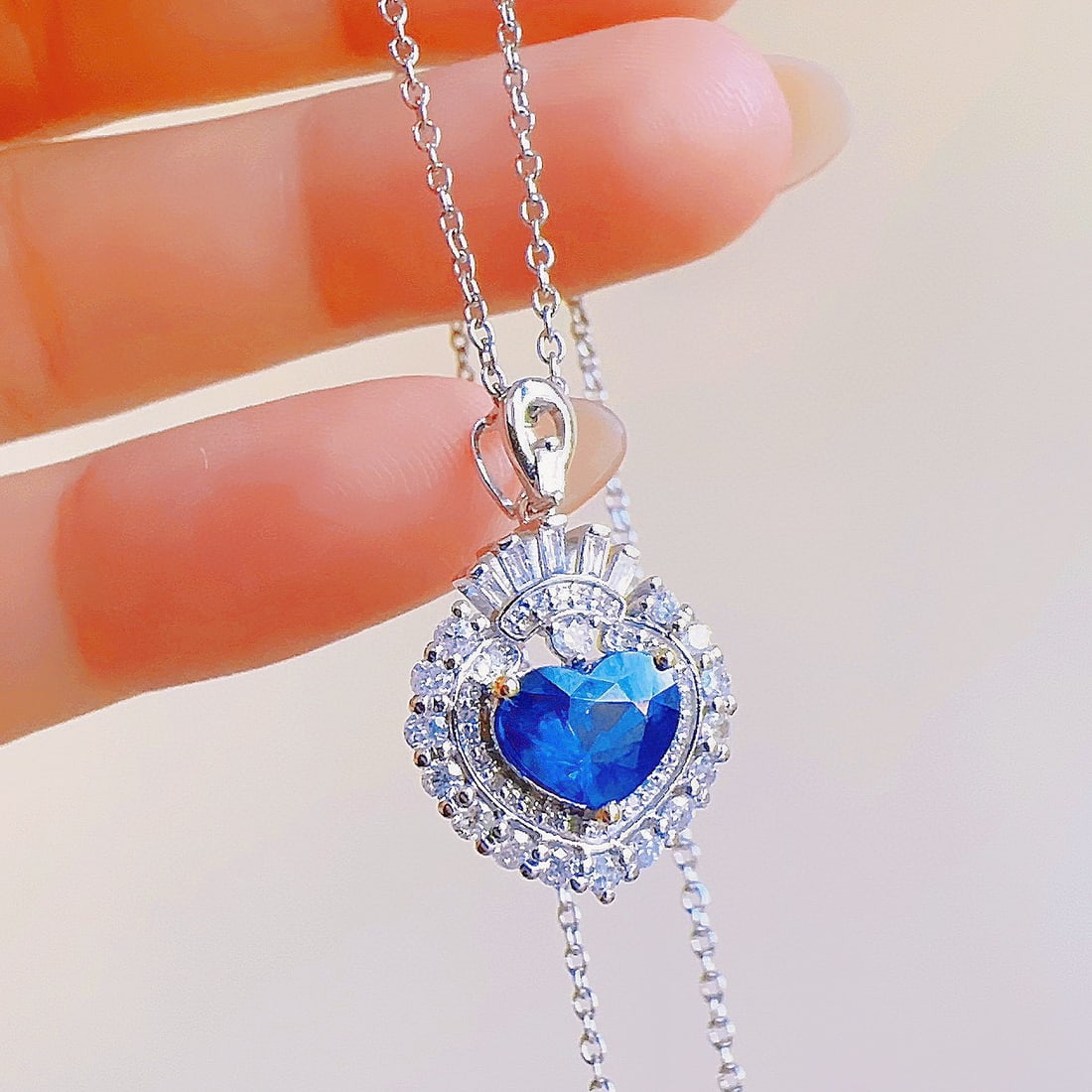 14K GOLD 1.35 CT NATURAL SAPPHIRE and DIAMOND PENDANT - 6