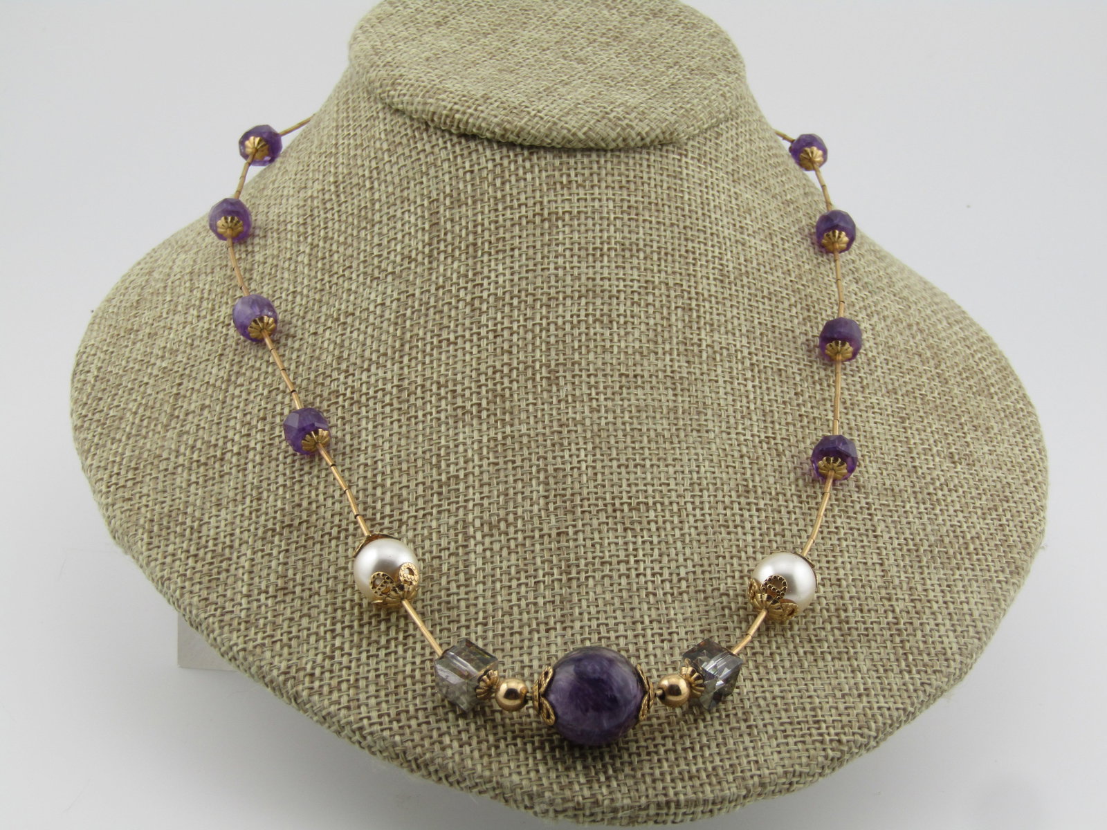 Vintage 14kt Amethyst Sugalite Beaded Necklace, 20", Toggle Clasp, 1980's-1990's (1 of 6)