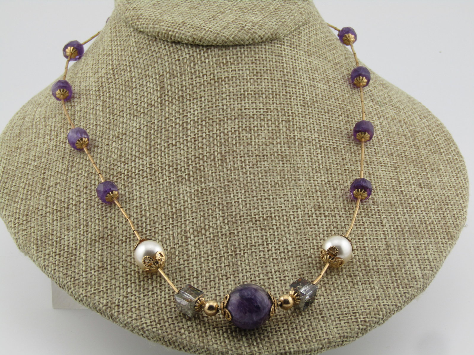 Vintage 14kt Amethyst Sugalite Beaded Necklace, 20", Toggle Clasp, 1980's-1990's - 2