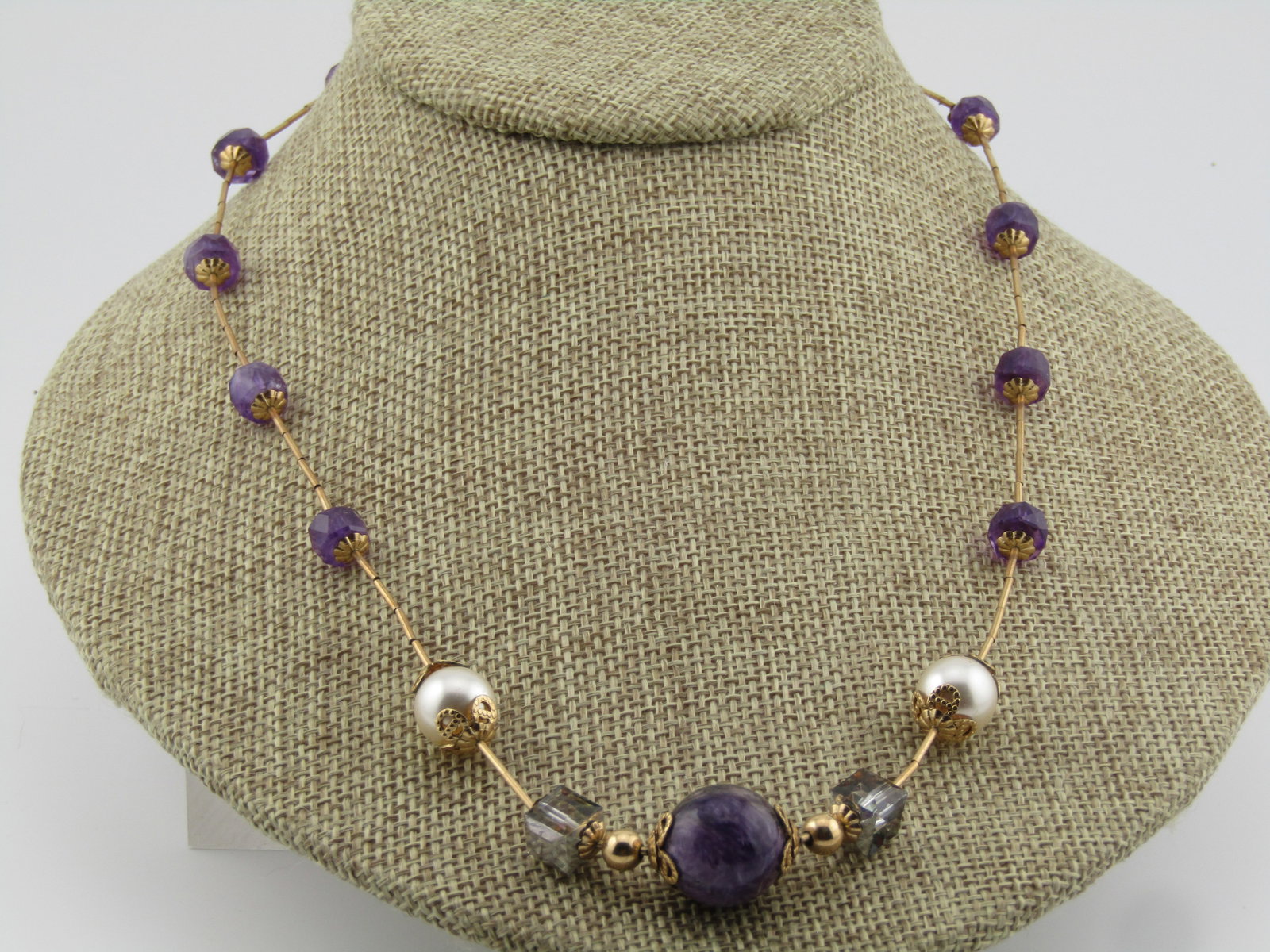 Vintage 14kt Amethyst Sugalite Beaded Necklace, 20", Toggle Clasp, 1980's-1990's - 3