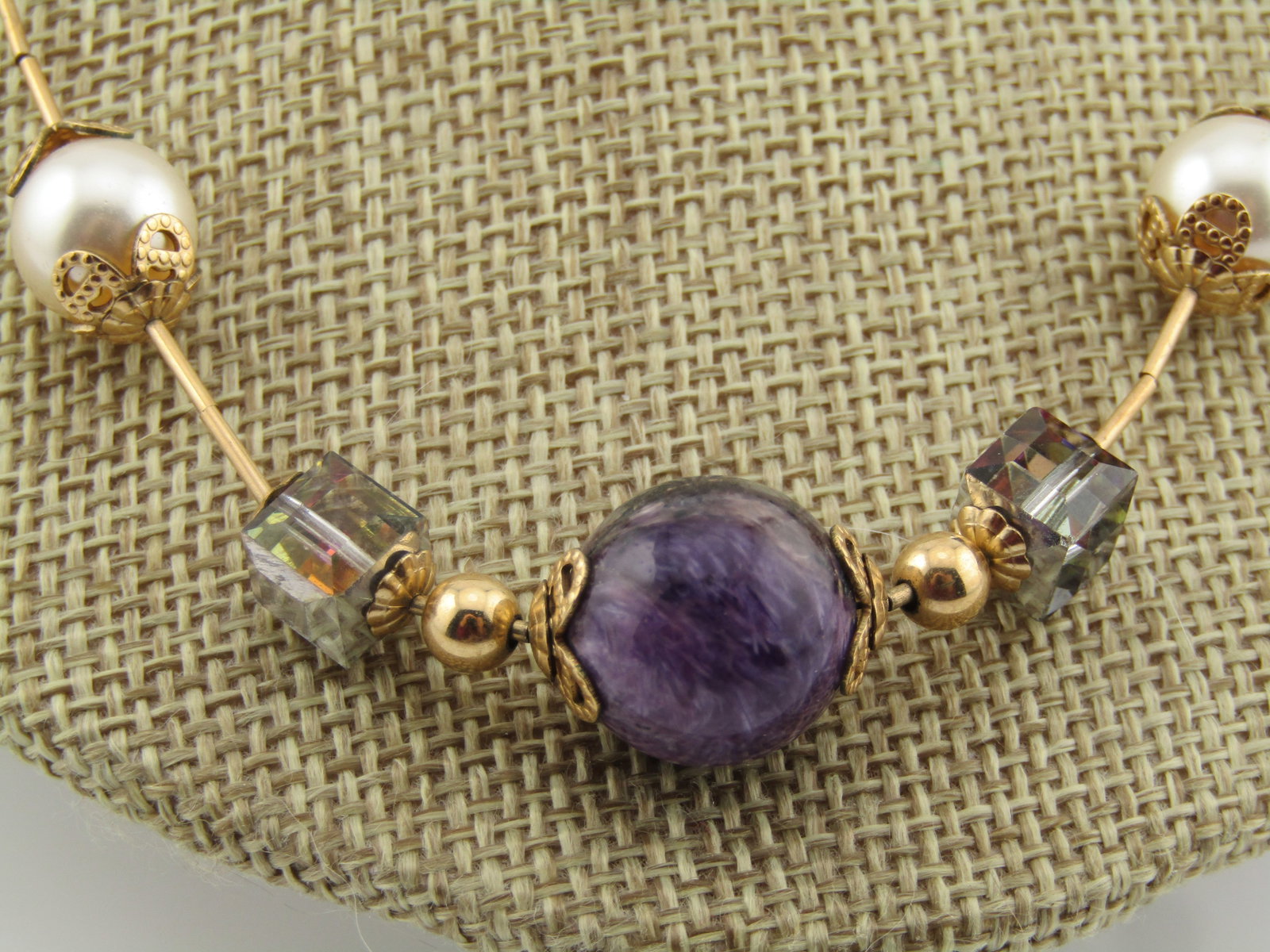 Vintage 14kt Amethyst Sugalite Beaded Necklace, 20", Toggle Clasp, 1980's-1990's - 4