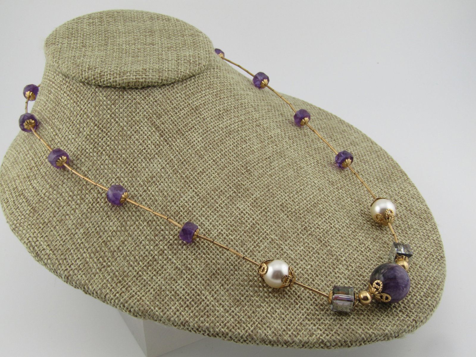 Vintage 14kt Amethyst Sugalite Beaded Necklace, 20", Toggle Clasp, 1980's-1990's - 5