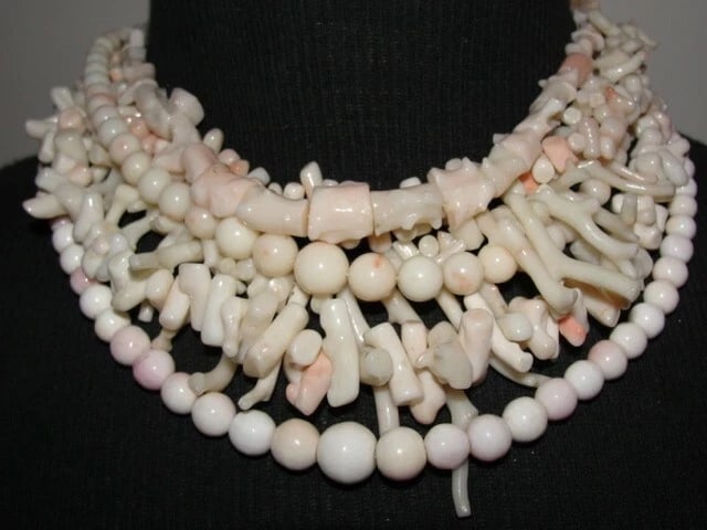 Angel Skin Coral Mutliple Strand Torsade Necklace with Sterling Silver Clasp - 2