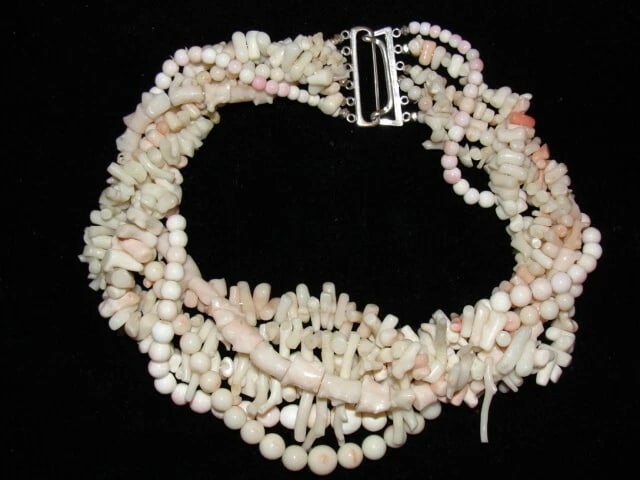 Angel Skin Coral Mutliple Strand Torsade Necklace with Sterling Silver Clasp - 3