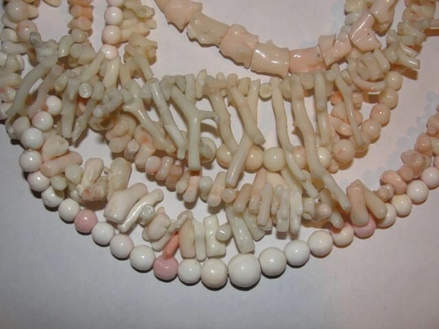 Angel Skin Coral Mutliple Strand Torsade Necklace with Sterling Silver Clasp - 4