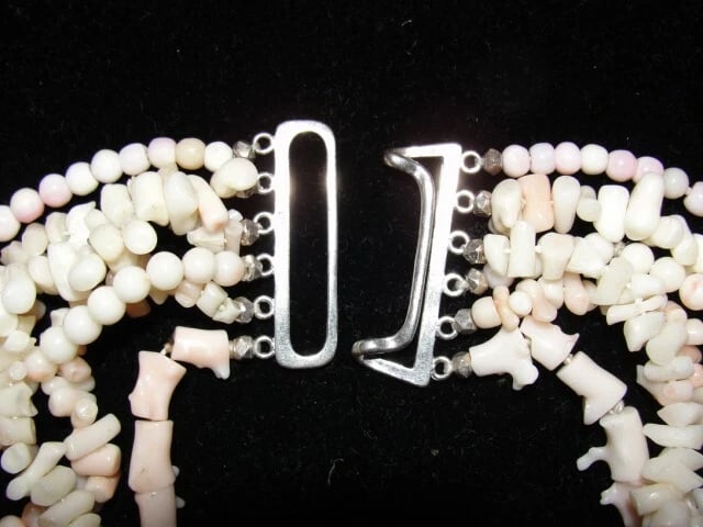 Angel Skin Coral Mutliple Strand Torsade Necklace with Sterling Silver Clasp - 5