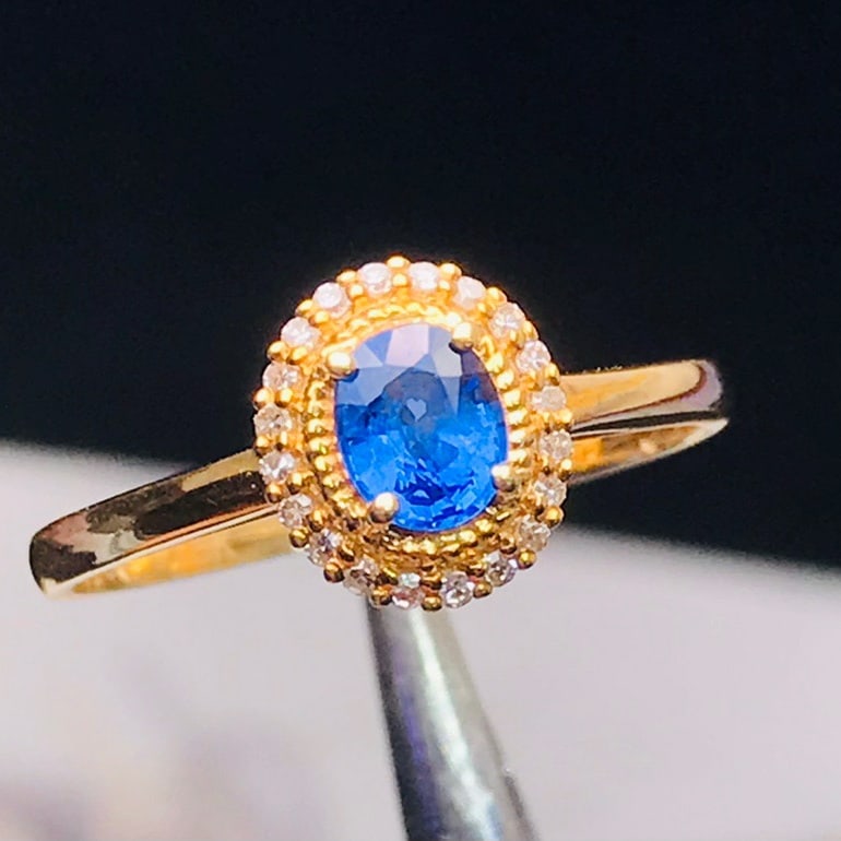 14K GOLD 0.4 CT VIVID BLUE NATURAL SAPPHIRE and DIAMOND RING - 2