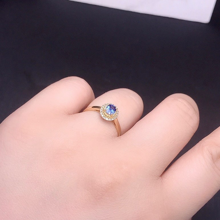 14K GOLD 0.4 CT VIVID BLUE NATURAL SAPPHIRE and DIAMOND RING - 3