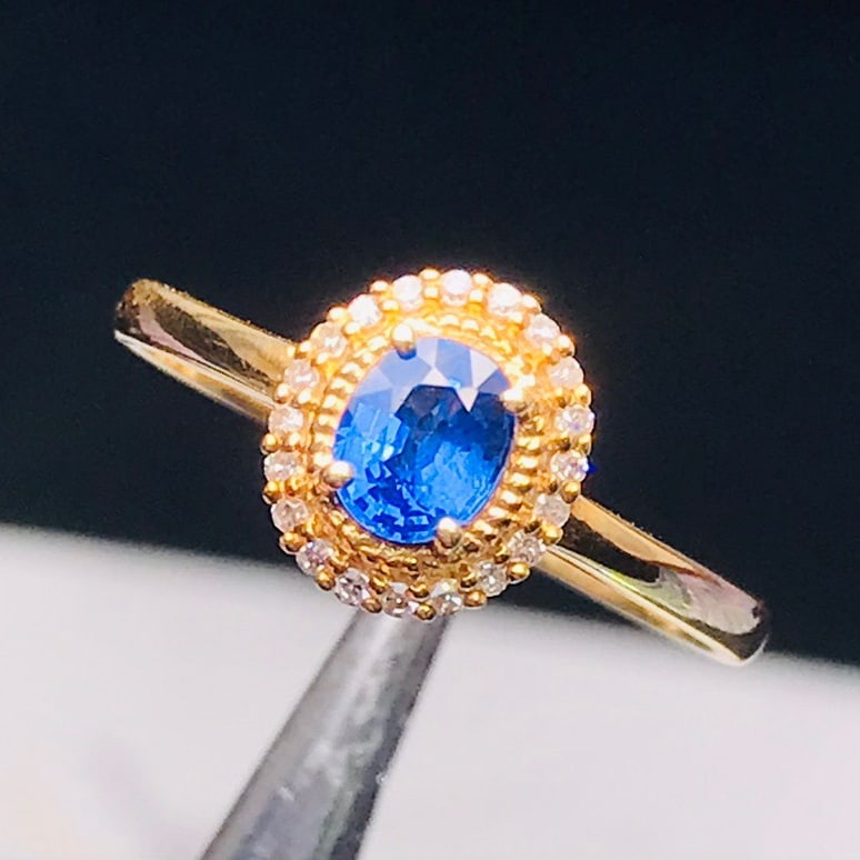 14K GOLD 0.4 CT VIVID BLUE NATURAL SAPPHIRE and DIAMOND RING - 4