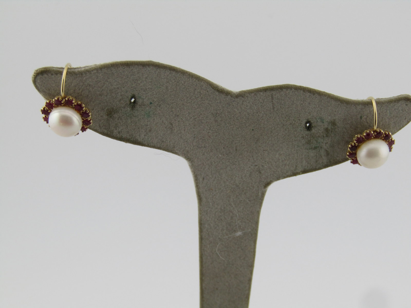14kt Ruby Halo Pearl Earrings, Leverback, Signed AVN 1990's (1 of 5)