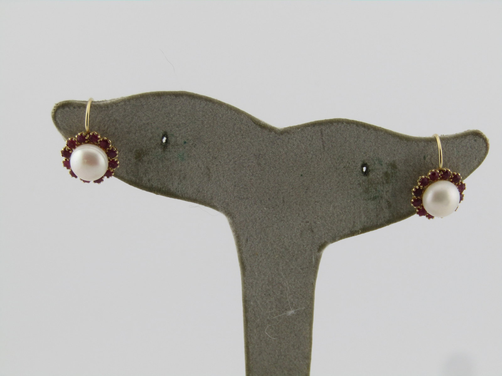 14kt Ruby Halo Pearl Earrings, Leverback, Signed AVN 1990's - 2