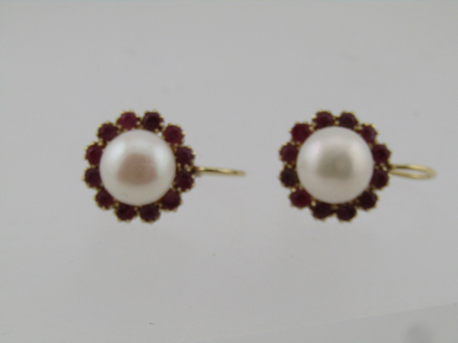 14kt Ruby Halo Pearl Earrings, Leverback, Signed AVN 1990's - 3