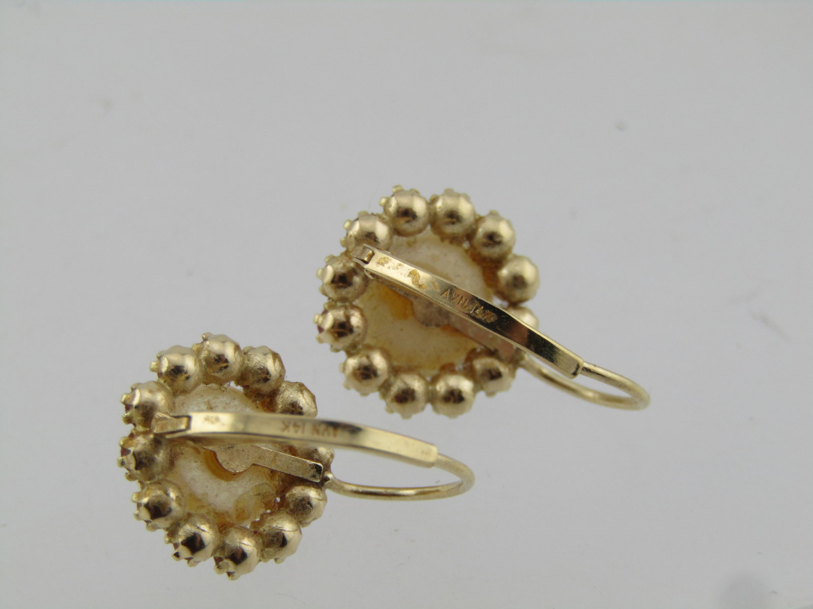 14kt Ruby Halo Pearl Earrings, Leverback, Signed AVN 1990's - 5