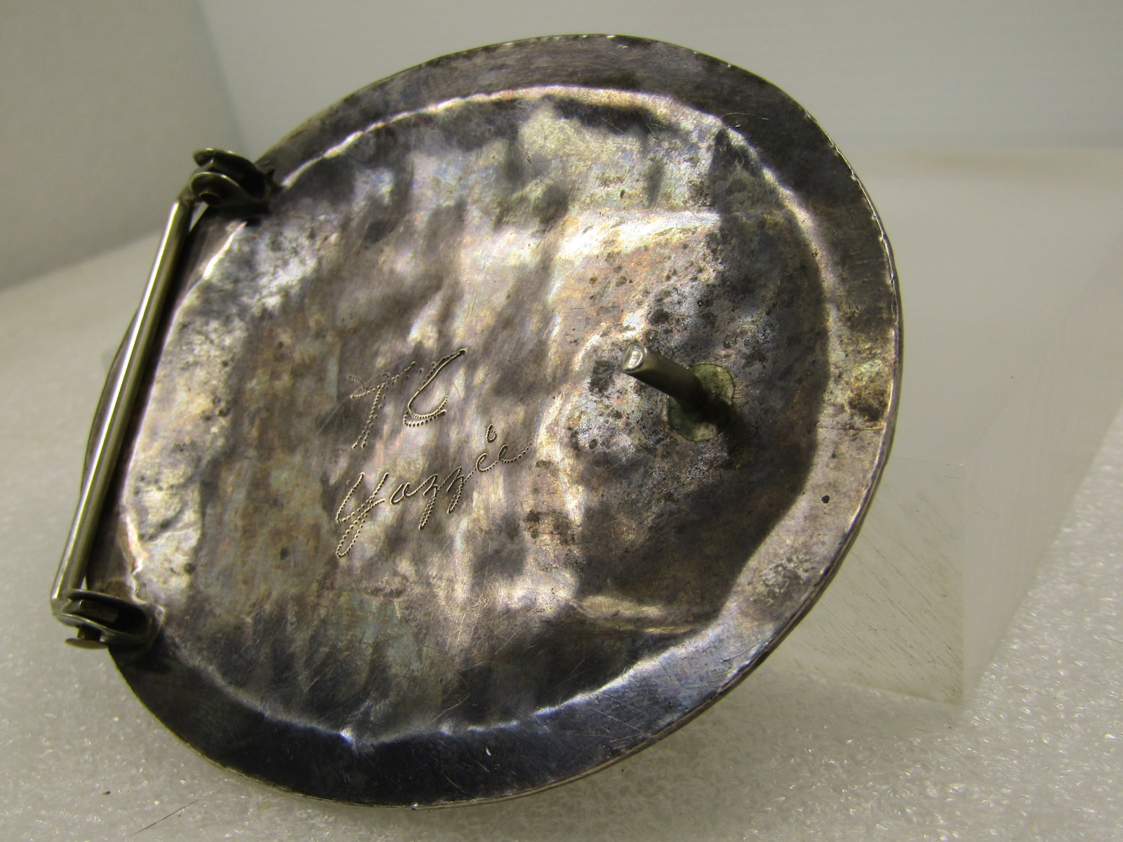 Vintage Sterling Southwestern Belt Buckle, Turquoise/Coral T.C. Yazzie, 1970's - 5