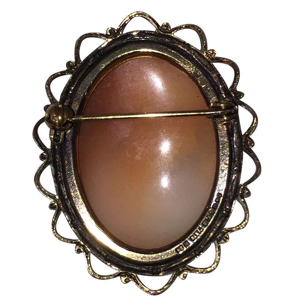English Shell Carved Cameo Gold Plated Filigree Frame of Woman's Profile - 5