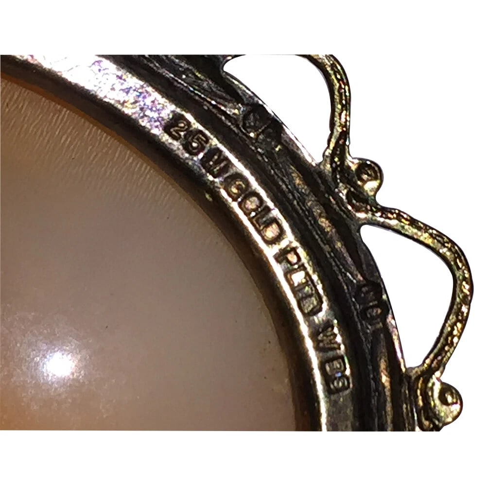 English Shell Carved Cameo Gold Plated Filigree Frame of Woman's Profile - 6