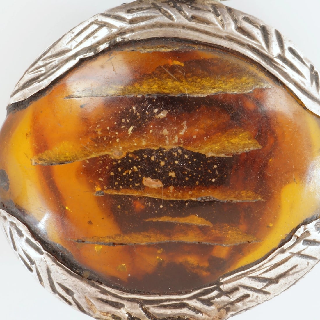 Tibetan Amber Silver Turquoise Pendant - 7