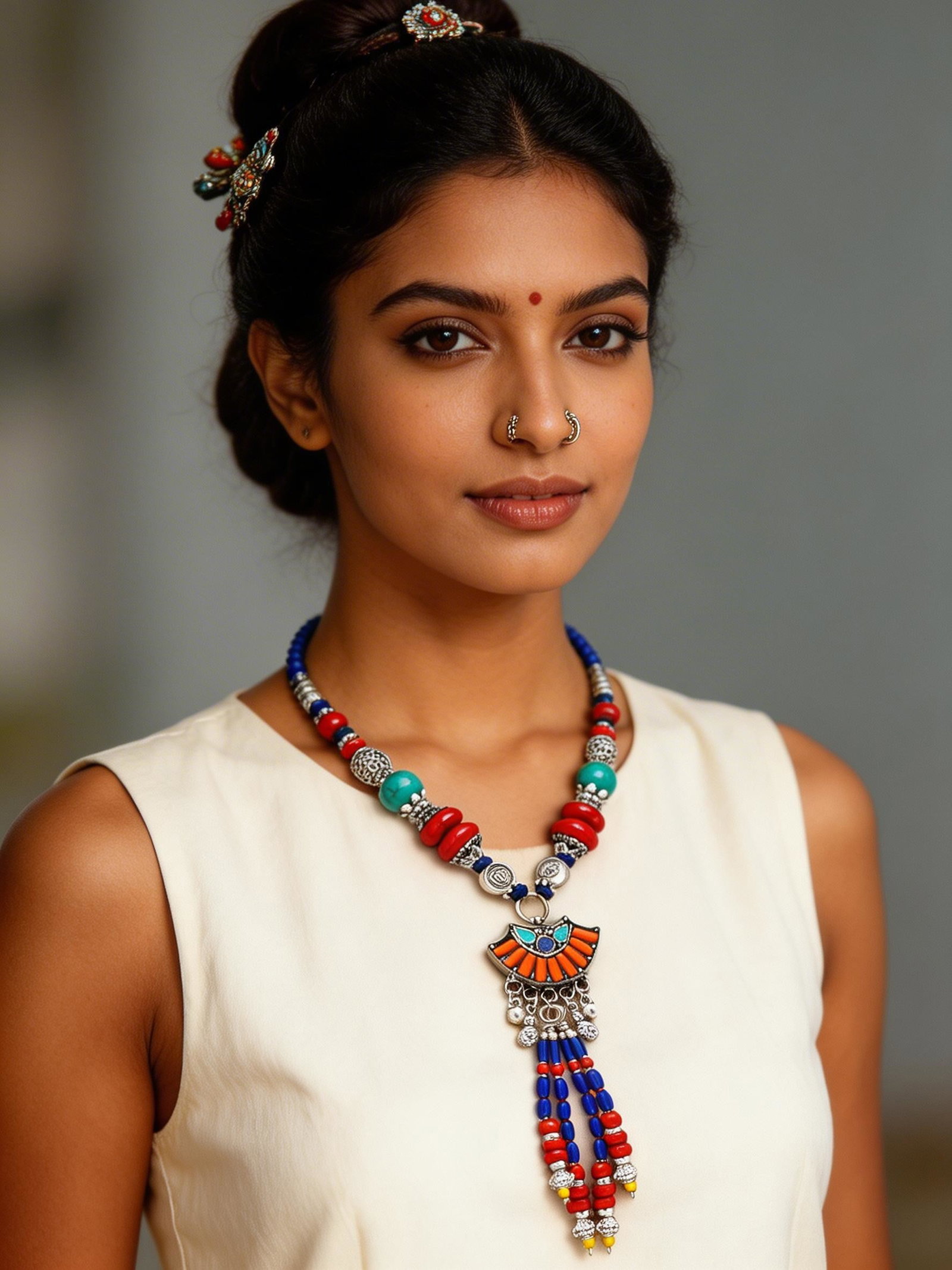 Multicolor Stone Studded and Beaded Tibetan Style Long Necklace: Title: Multicolor Stone Studded and Beaded Tibetan Style Long Necklace Description: itemcode : JCI39) Reserve: $54.00 Shipping: Domestic: Shipping rates are determined by destination International: