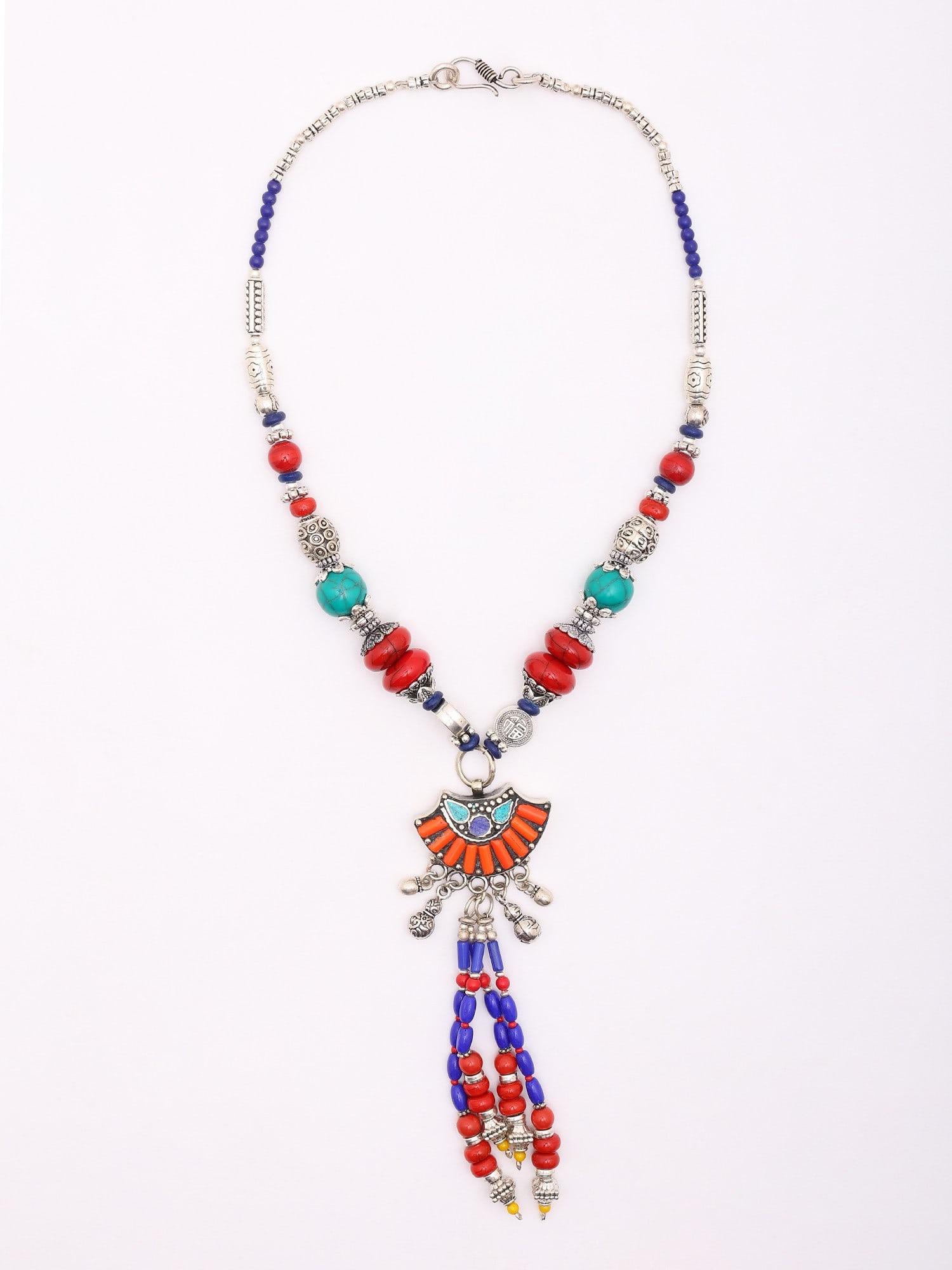 Multicolor Stone Studded and Beaded Tibetan Style Long Necklace - 2
