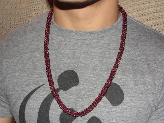 Natural Red Garnet Nugget Beaded Necklace - 3