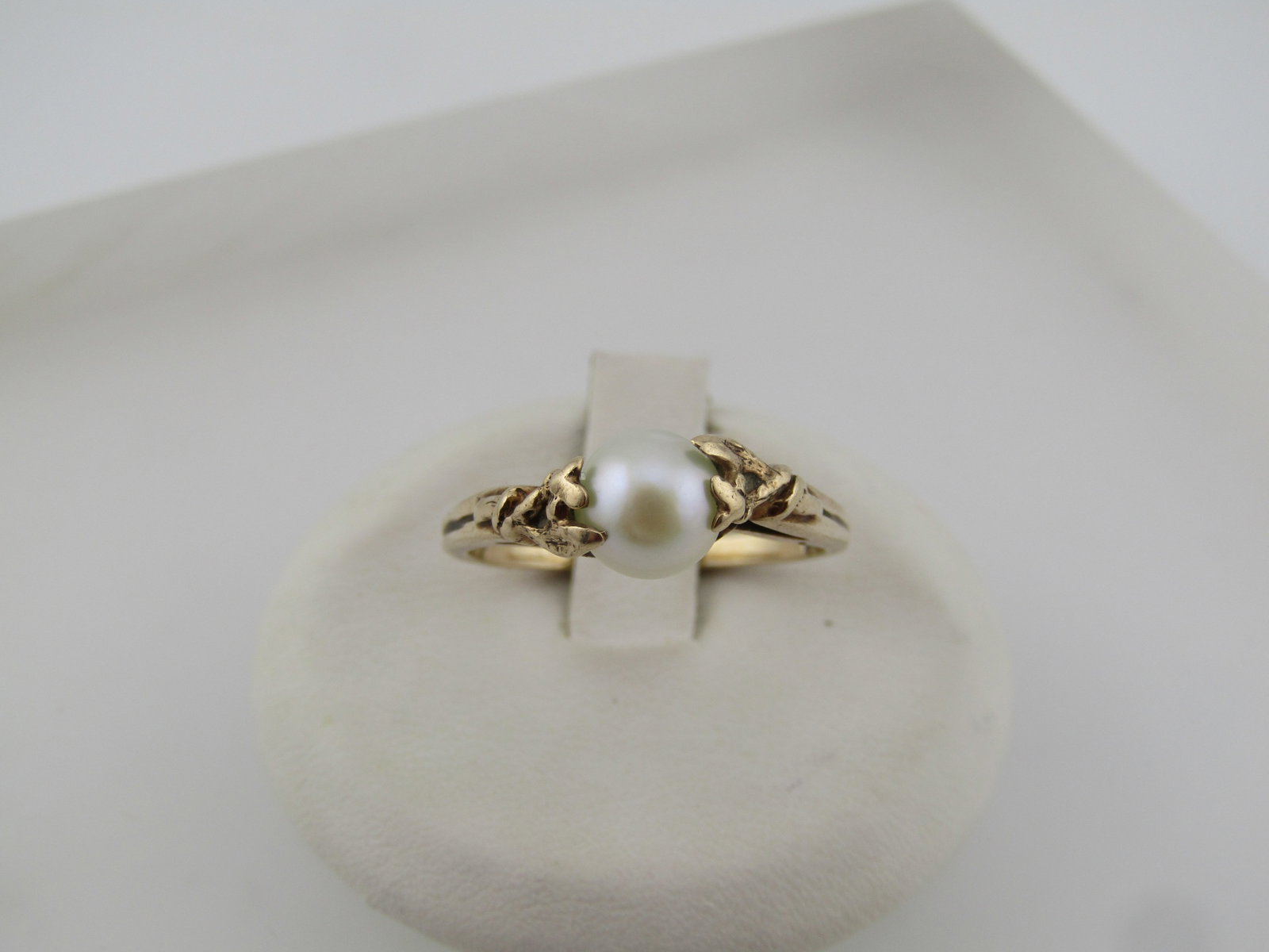 Vintage 10kt Spinning Pearl Ring, Sz. 7.75, Signed, Mid-Century - 2