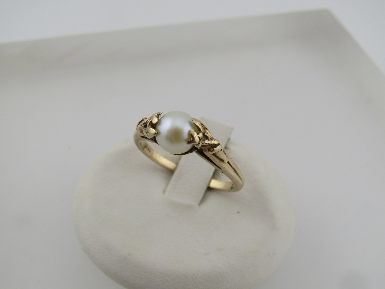 Vintage 10kt Spinning Pearl Ring, Sz. 7.75, Signed, Mid-Century - 4